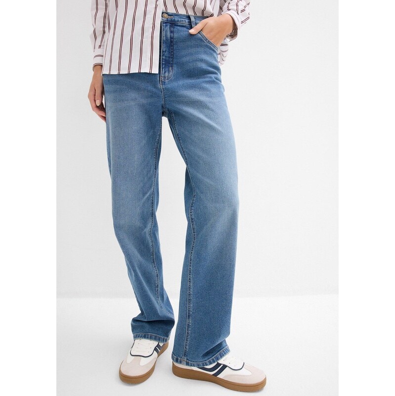 bonprix Džínsy straight, Loose, High Waist, farba modrá 67232551