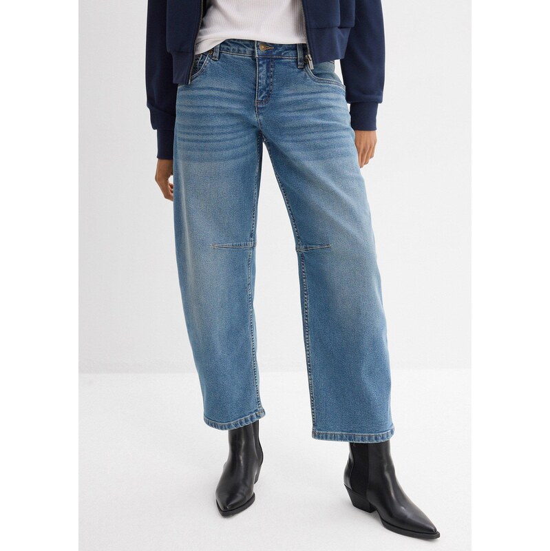 bonprix Džínsy barrel, stredná výška pásu, farba modrá 67232552