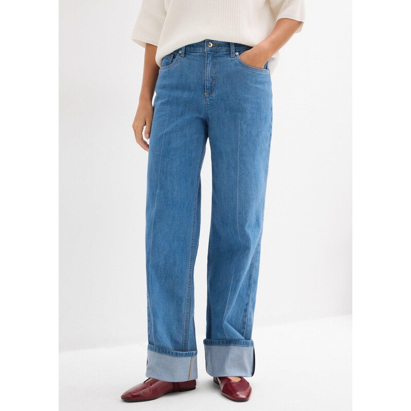 bonprix Džínsy Loose Straight, Mid Waist, Full Length, farba modrá 67232564