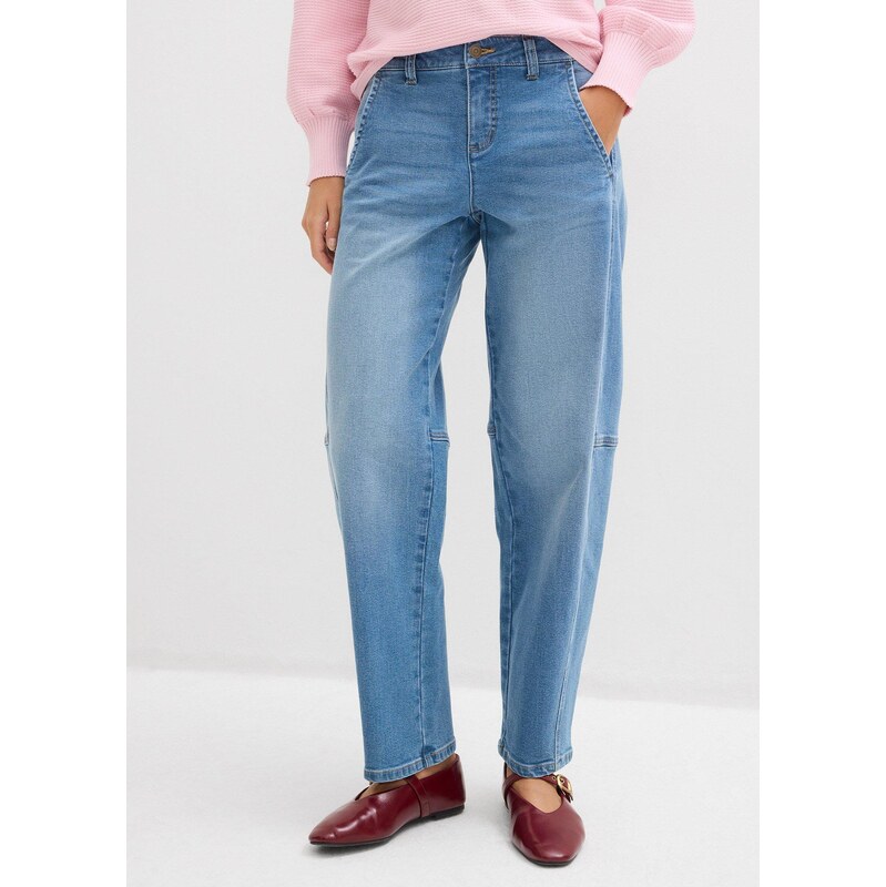 bonprix Džínsy Barrel, stredná výška pásu, farba modrá 67232563