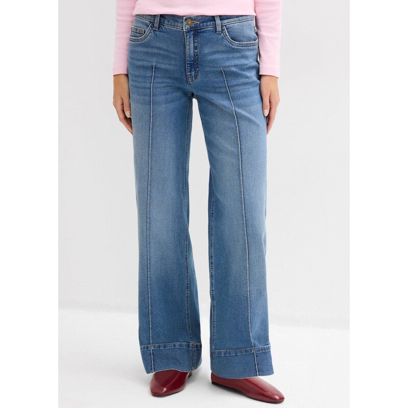 bonprix Džínsy wide-leg, stredná výška pásu, farba modrá 67232565