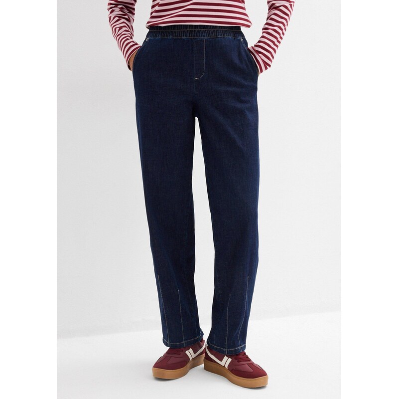 bonprix Džínsy Barrel Mid Waist, pohodlný pás, farba modrá 67232566
