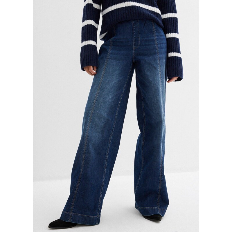 bonprix Džínsy wide-leg, pohodlný pás, farba modrá 67232578
