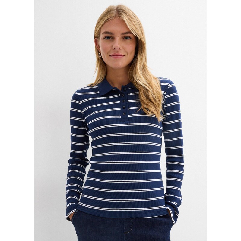 bonprix Polo tričko, vrúbkované, farba modrá 67232635