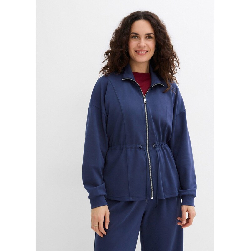 bonprix Mikinová bunda zo scuba materiálu, farba modrá 67327297