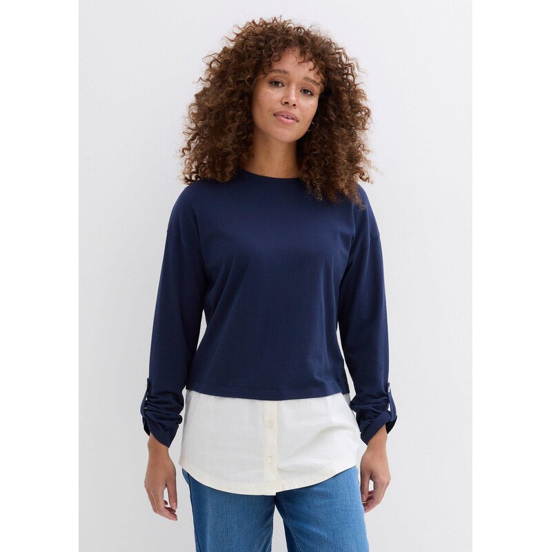 bonprix Tričko s blúzkovými prvkami, farba modrá 67232651