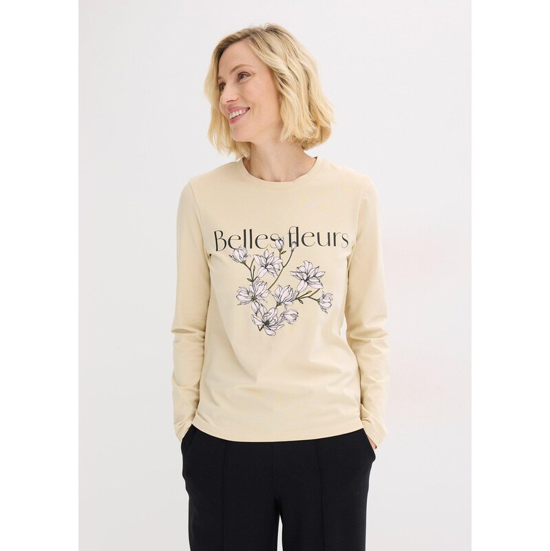 bonprix Tričko s dlhým rukávom a bio bavlnou, farba béžová 67232659