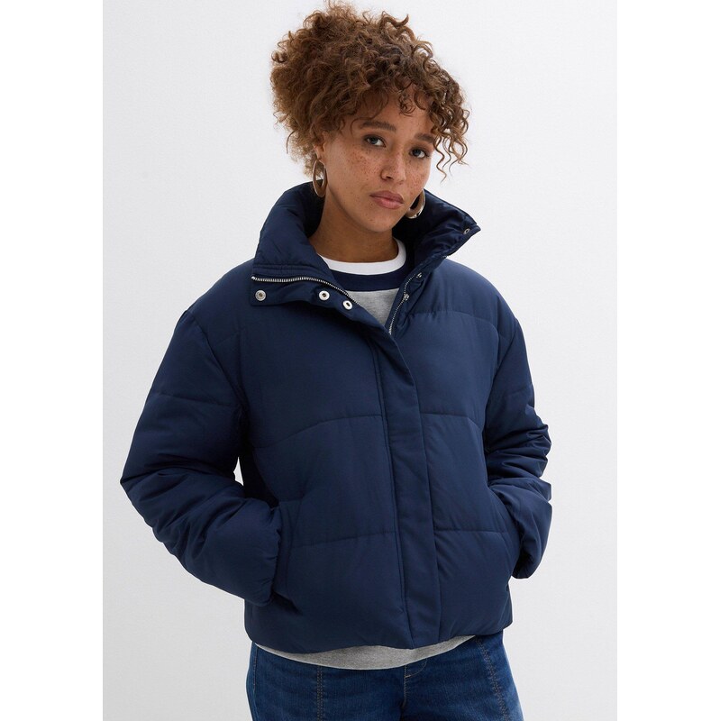 bonprix Prešívaná bunda so stojačikom, farba modrá 67232748