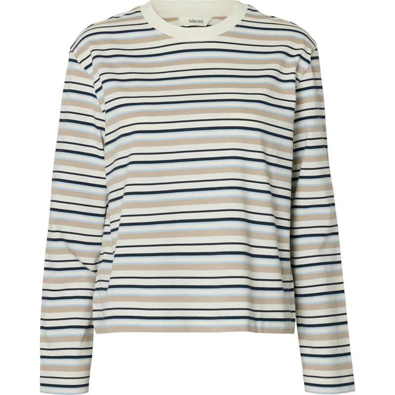 SELECTED Tričko SLFEssential béžová / farba ťavej srsti / námornícka 67252817