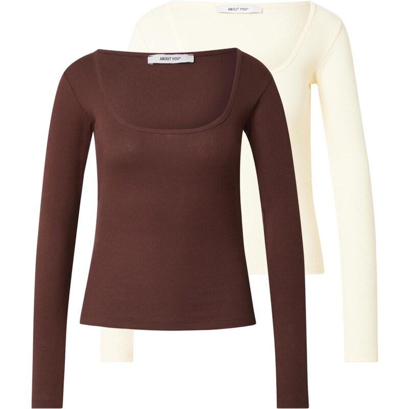 ABOUT YOU Tričko Liane tmavohnedá / pastelovo žltá 67237564