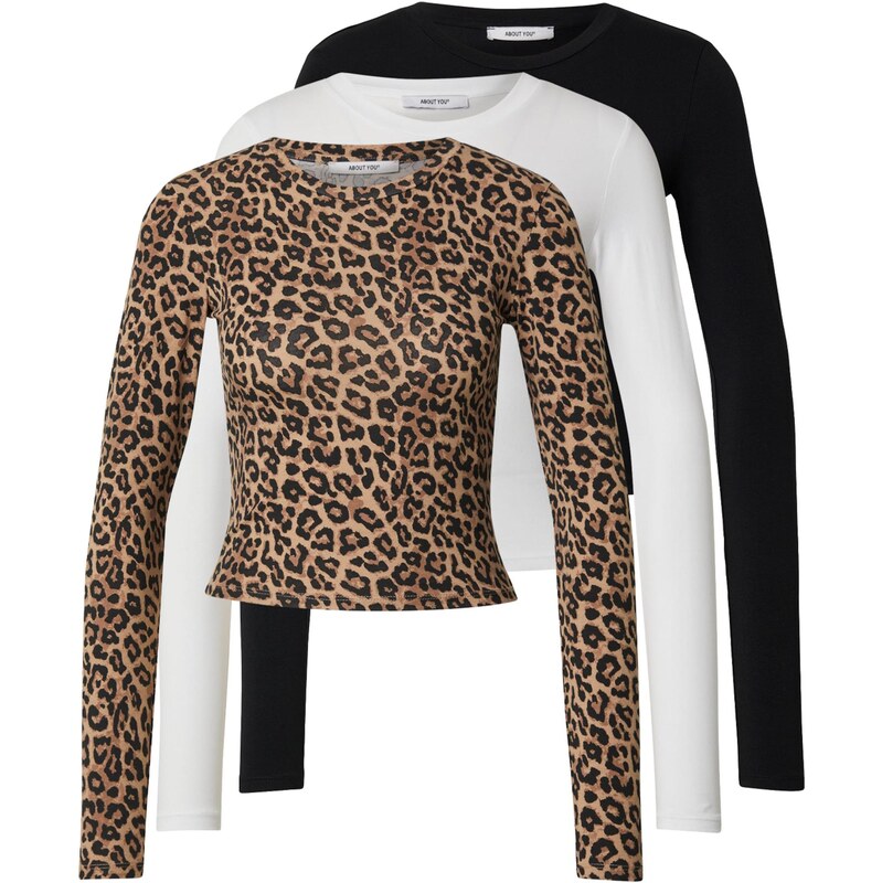 ABOUT YOU Tričko Lotti brokátová / kapučíno / čierna / biela 67237577