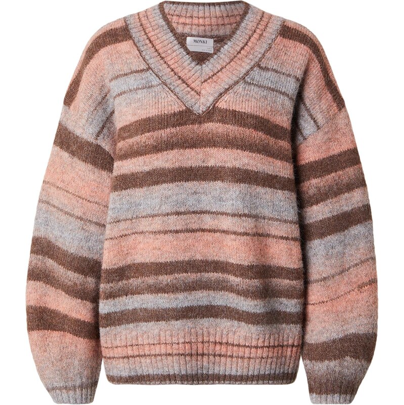Monki Oversize sveter svetlomodrá / čokoládová / pastelovo oranžová 67237603