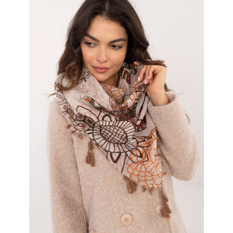 BASIC Béžová dámska šatka so vzormi a strapcami AT-CH-EC571.53-beige 67247548