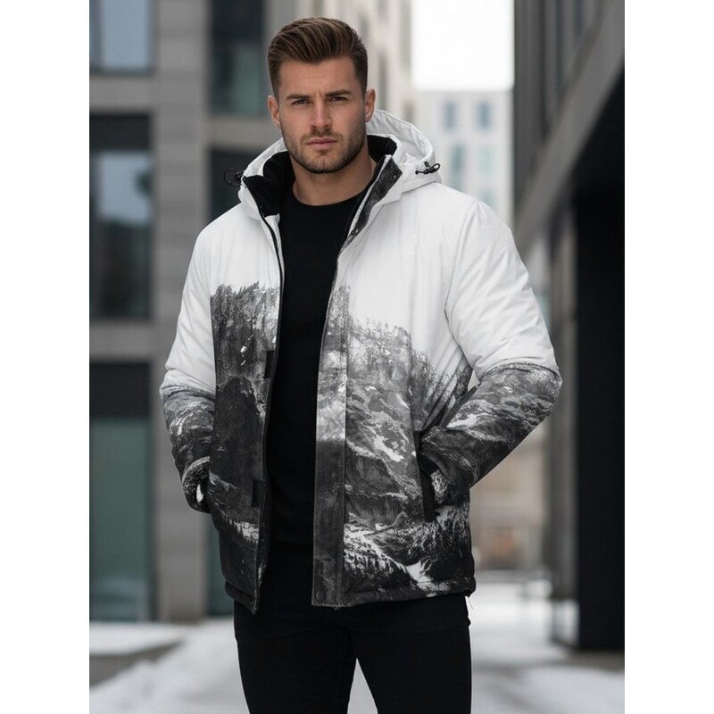 Dstreet Jedinečná bielo-čierna zimná bunda s potlačou 67243296