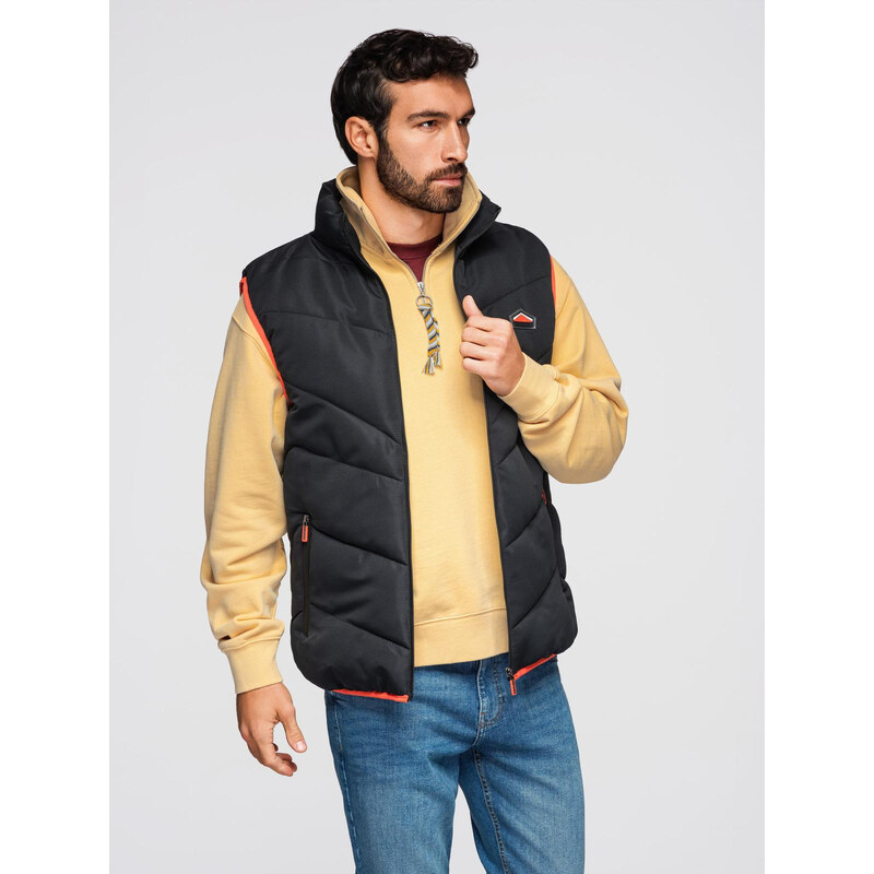 Ombre Mens quilted sleeveless jacket with neon accents - black 64783075
