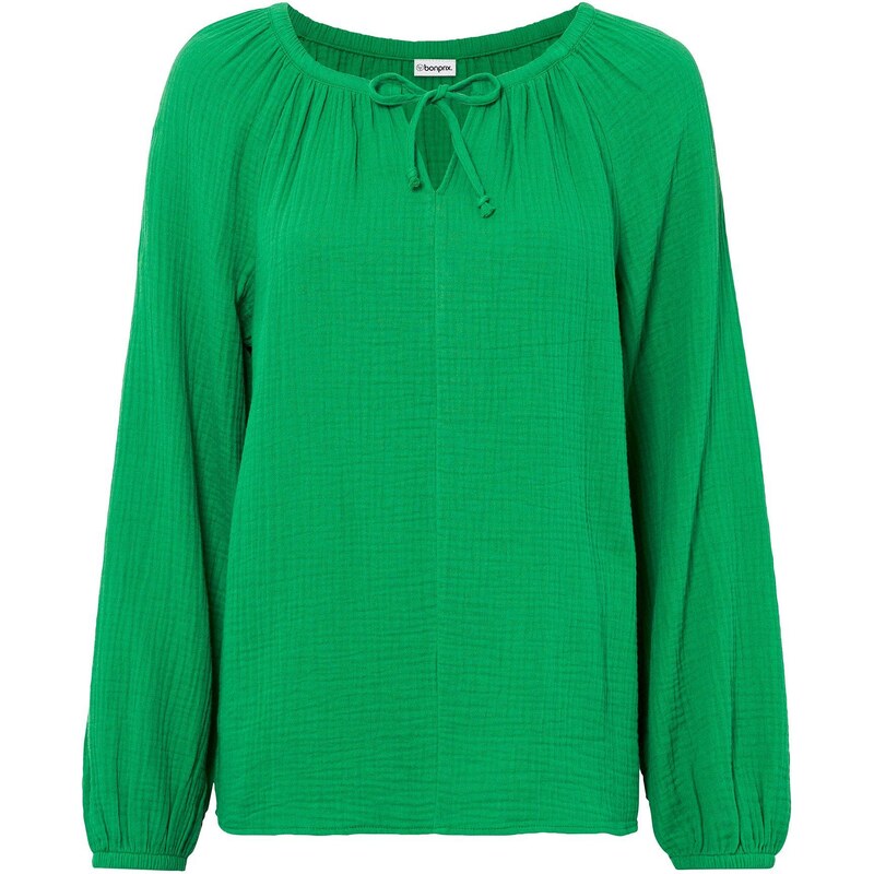 bonprix Mušelínová blúzka z bavlny, farba zelená 44794544