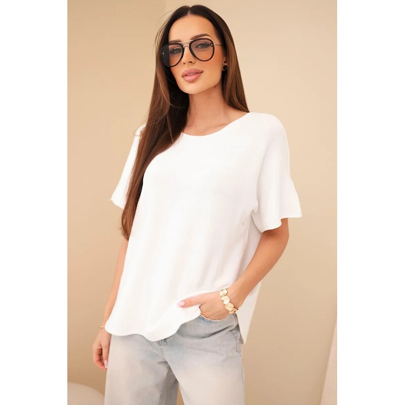 Kesi Włoski dámsky voľný sveter s krátkym rukávom biely 67233314
