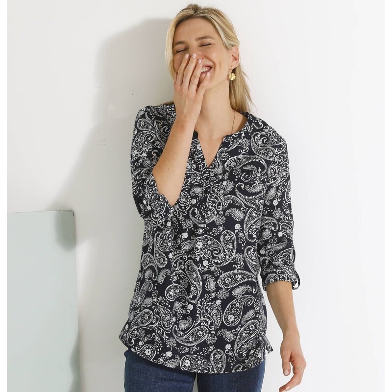 Tunika s ohrnutými rukávmi a potlačou nám.modrá/biela 044 Blancheporte 61916413