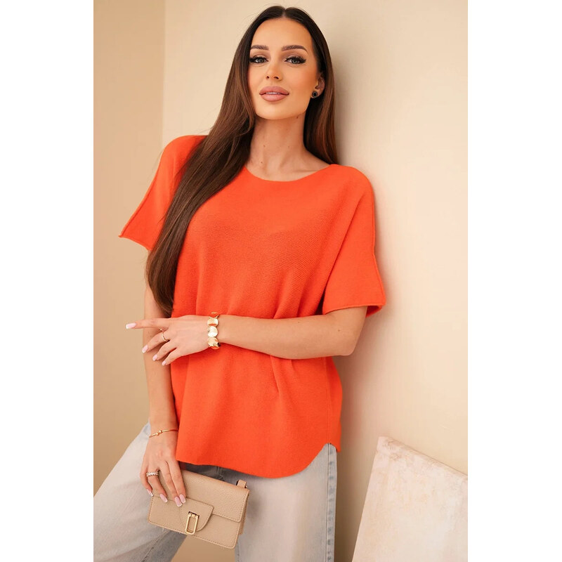 K-Fashion Dámsky sveter s krátkym rukávom voľného strihu oranžový 67263704