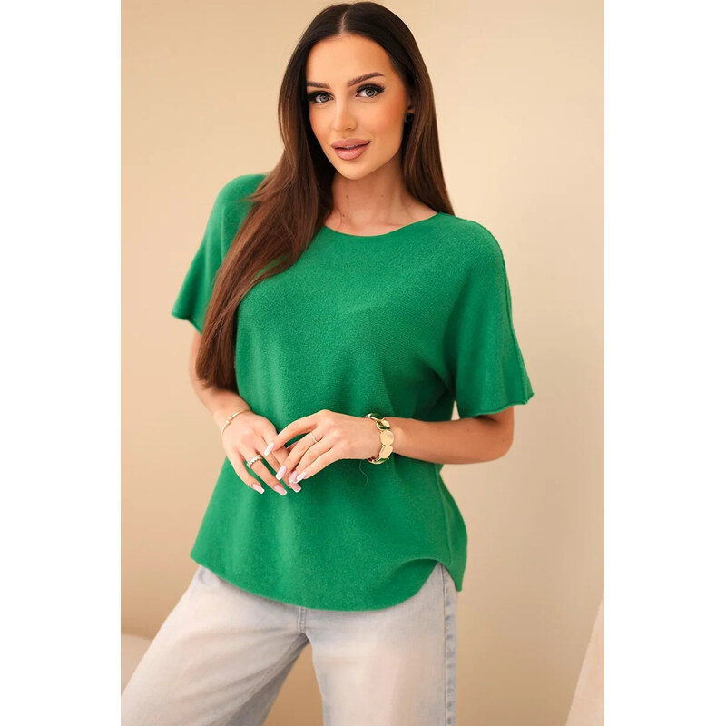 K-Fashion Dámsky sveter s krátkym rukávom voľného strihu Green 67263703