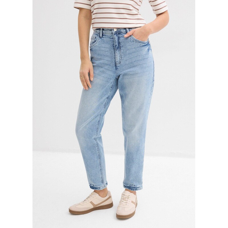 bonprix Mom-džínsy, vysoký pás, cropped, farba modrá 48958729