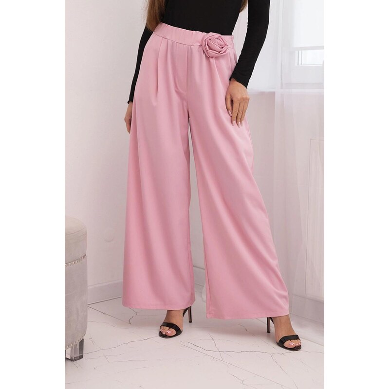 MladaModa Elegantné nohavice so širokým strihom a ozdobným kvetom 67282456