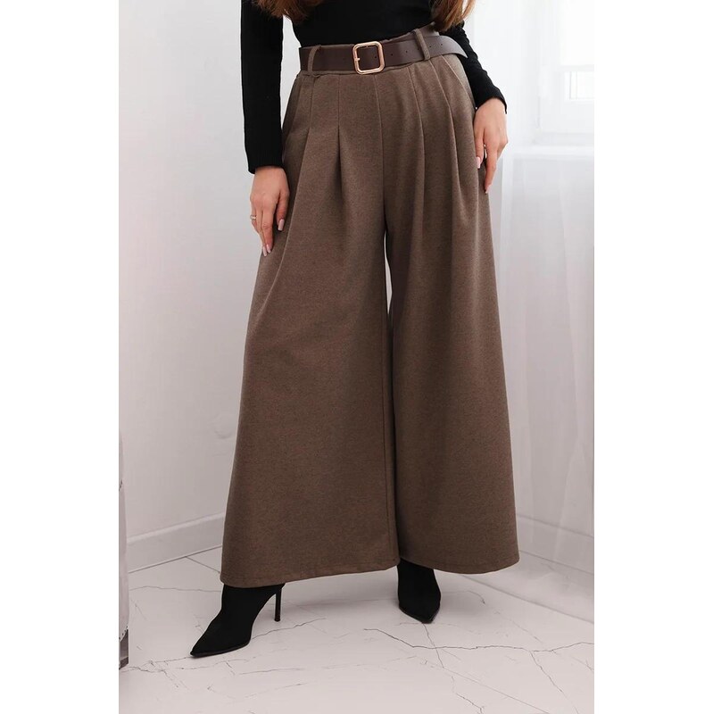 MladaModa Nohavice s opaskom a širokým strihom model 1804 farba fango 67282463