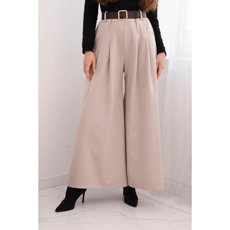 MladaModa Nohavice s opaskom a širokým strihom model 1804 béžové 67282467