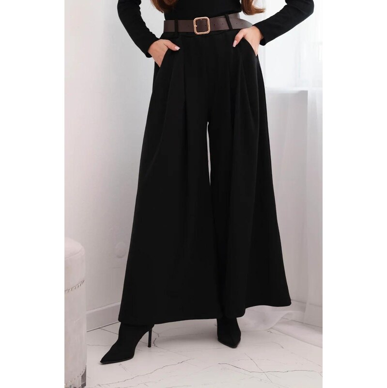 MladaModa Nohavice s opaskom a širokým strihom model 1804 čierne 67282464