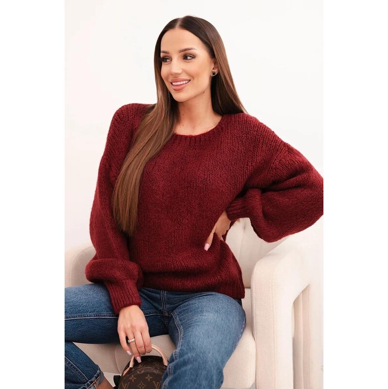MladaModa Sveter s hrubým úpletom a dlhým rukávom model IT112 bordový 67282475