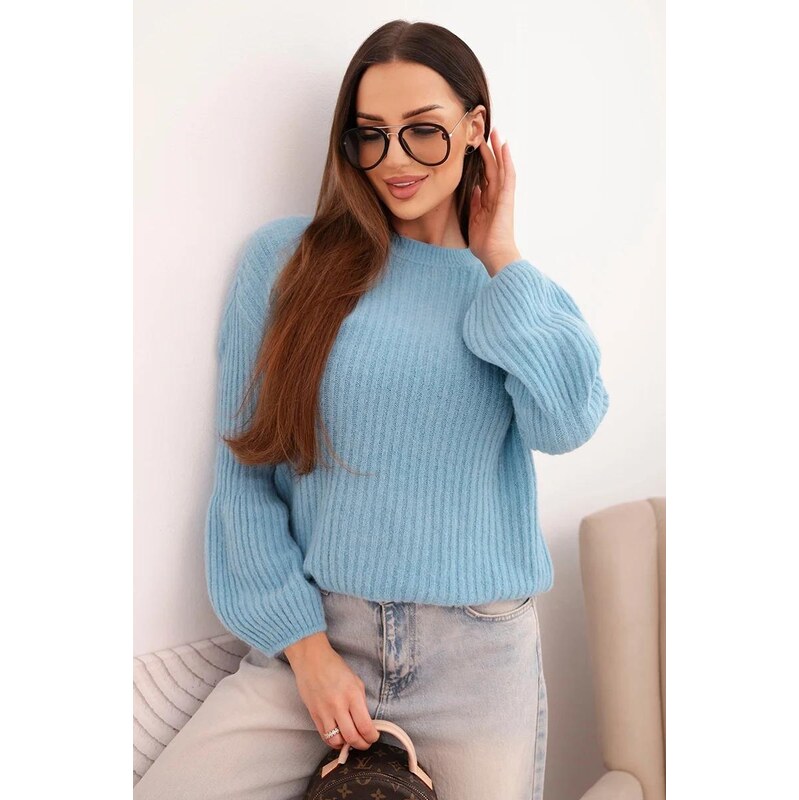 MladaModa Sveter s vrúbkovaným vzorom a nadýchanými rukávmi model 2561 67282481