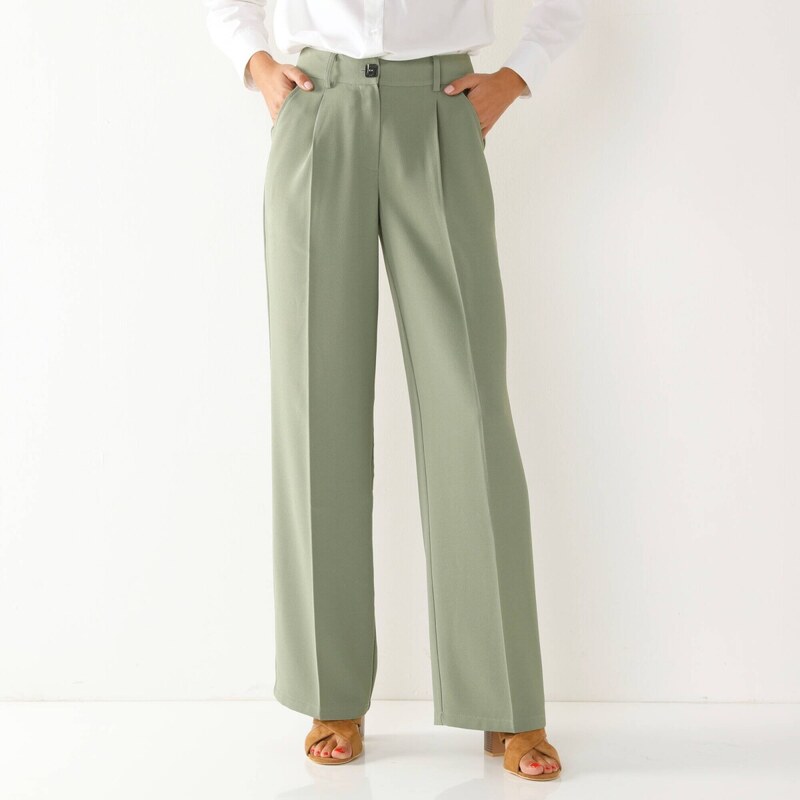 Široké splývavé nohavice khaki 038 Blancheporte 61843790