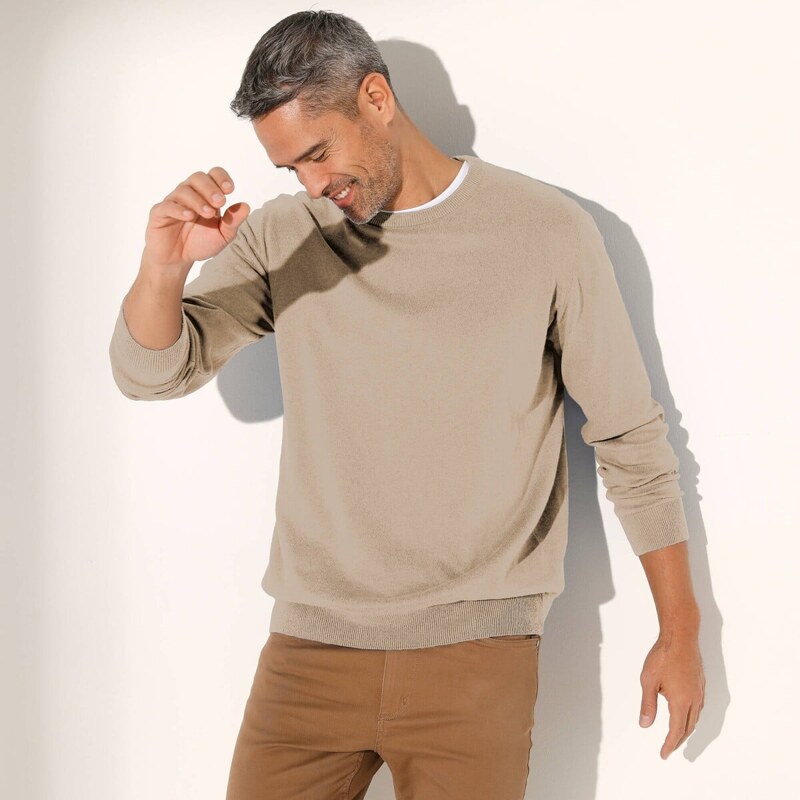 Pulóver s okrúhlym výstrihom a dlhými rukávmi hnedosivý melír 086 61916456