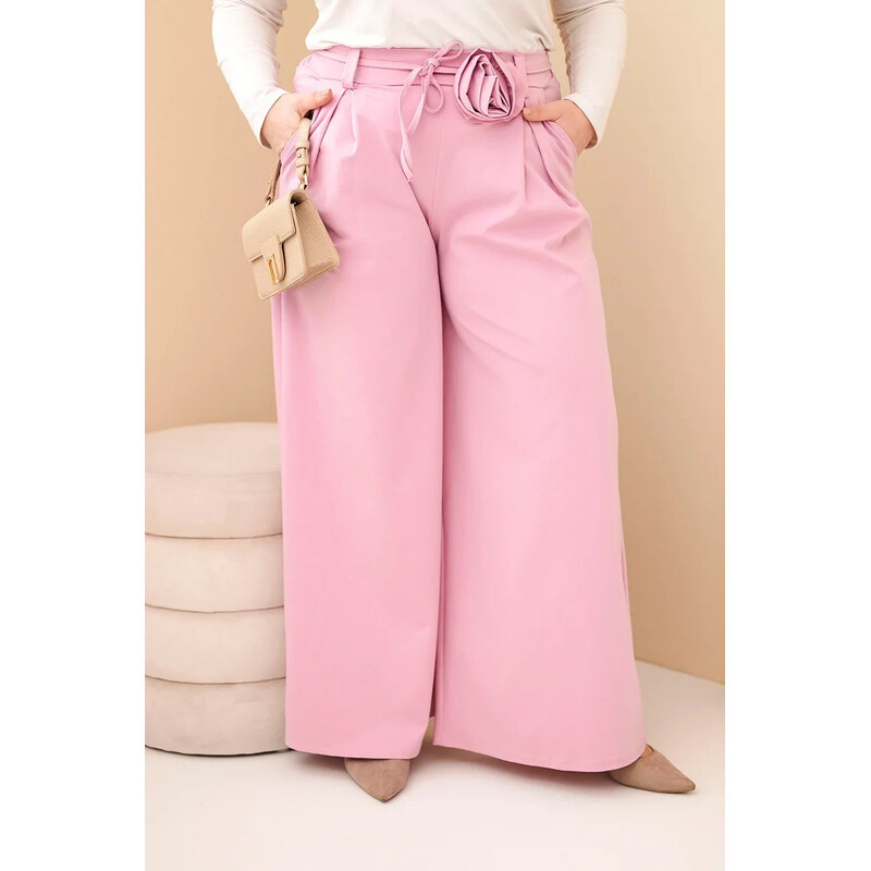 K-Fashion Plus veľkosť dámske široké nohavice s ozdobným kvetom v páse 67263507