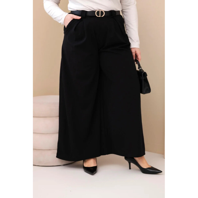 K-Fashion Plus veľkosť dámske široké nohavice z viskózy s opaskom 67263550