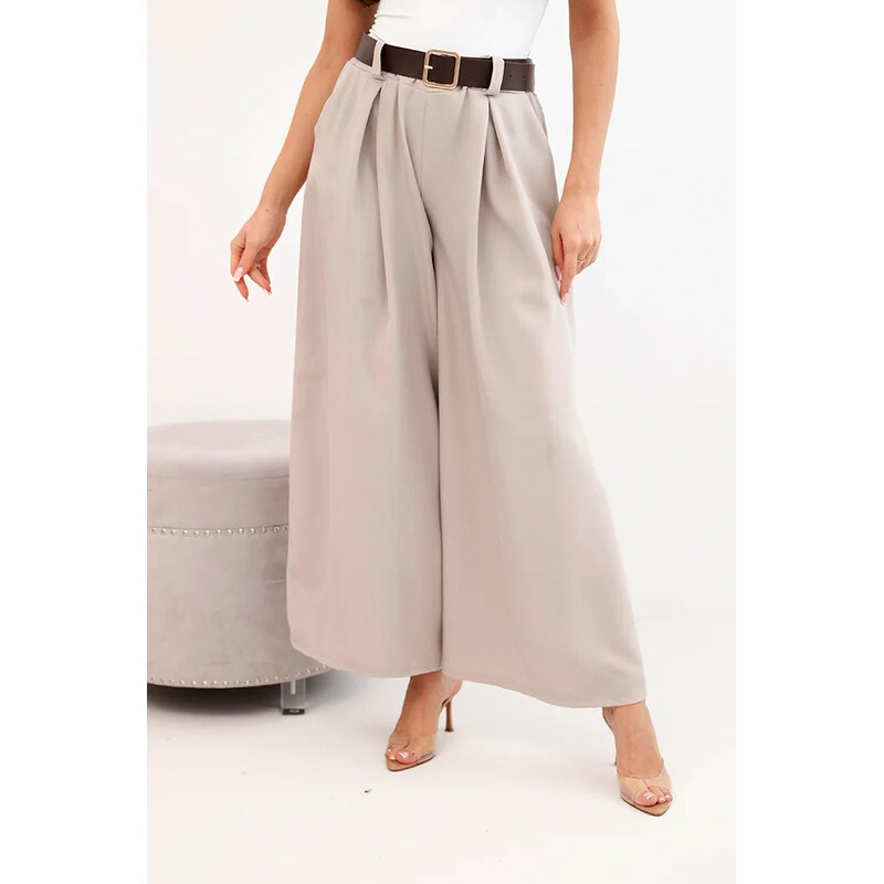 K-Fashion Dámske nohavice so širokými nohavicami a opaskom tmavo 67273278