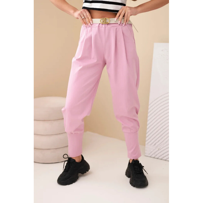 K-Fashion Dámske bavlnené nohavice s vysokým pásom a opaskom 67273321