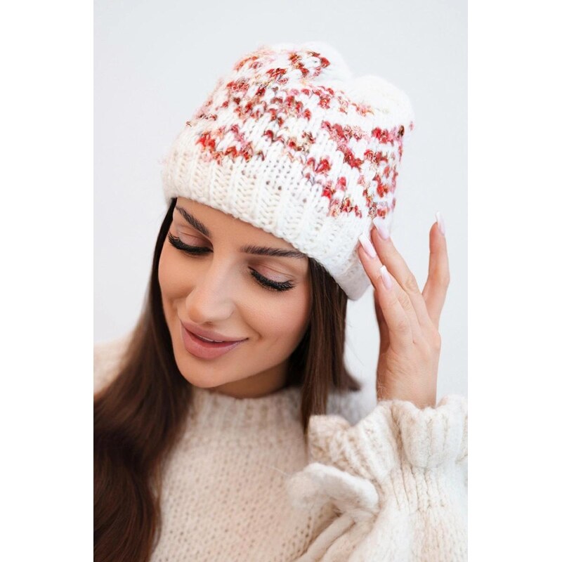 MladaModa Dámska čiapka s farebnými vzormi K353 biela+červená 67292553