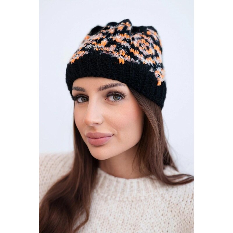 MladaModa Dámska čiapka s farebnými vzormi K353 čierna+oranžová 67292556