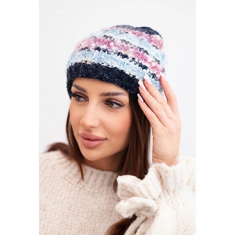 MladaModa Dámska čiapka s farebnou priadzou a elastickým sťahovaním 67292564