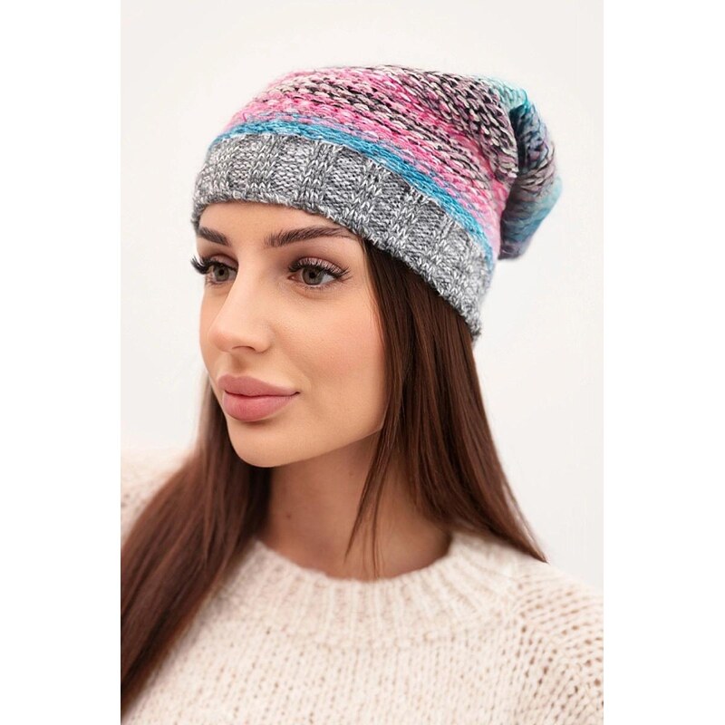 MladaModa Dámska čiapka Kristine K207 ružová+tmavošedá 67292587