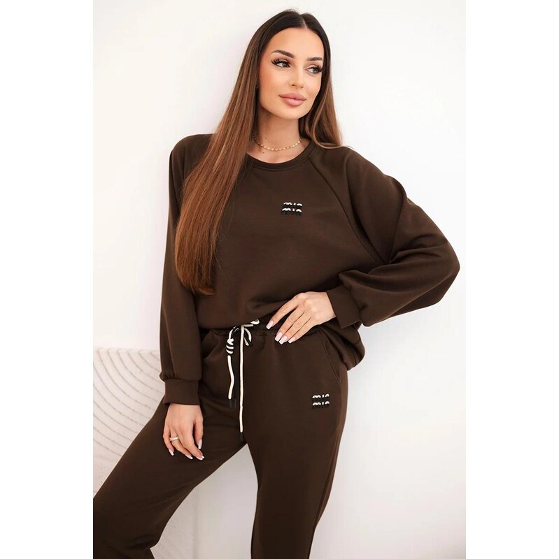 MladaModa Voľná viskózová tepláková súprava model K7650 hnedá 67908164