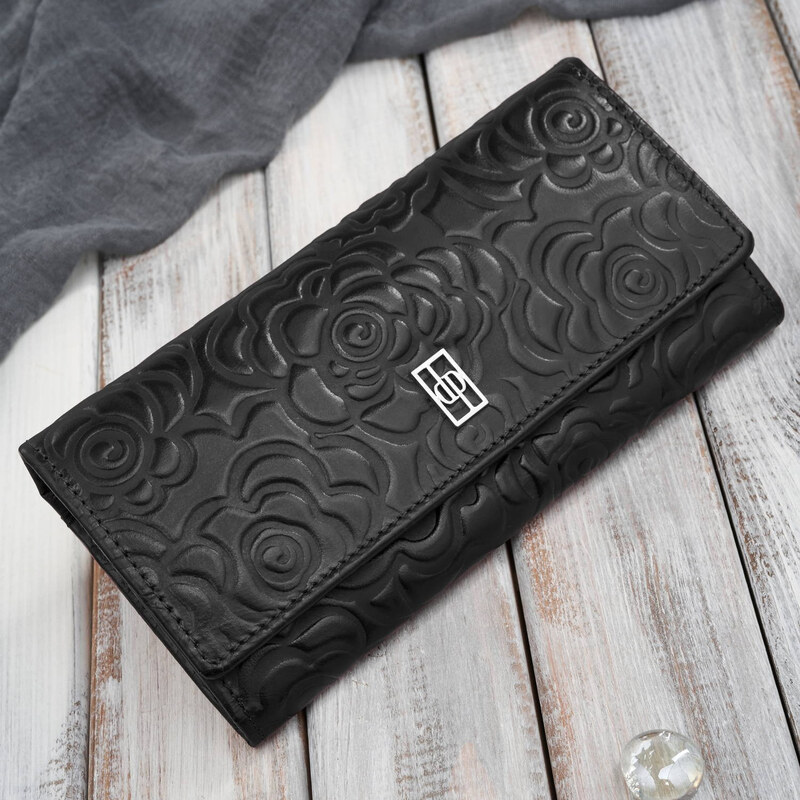 Paolo Peruzzi Dámska kožená peňaženka s kvetmi veľká | čierna AL-12-BL 63524543