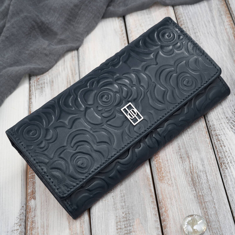 Paolo Peruzzi Dámska kožená peňaženka s kvetmi veľká | tmavomodrá AL 63524544