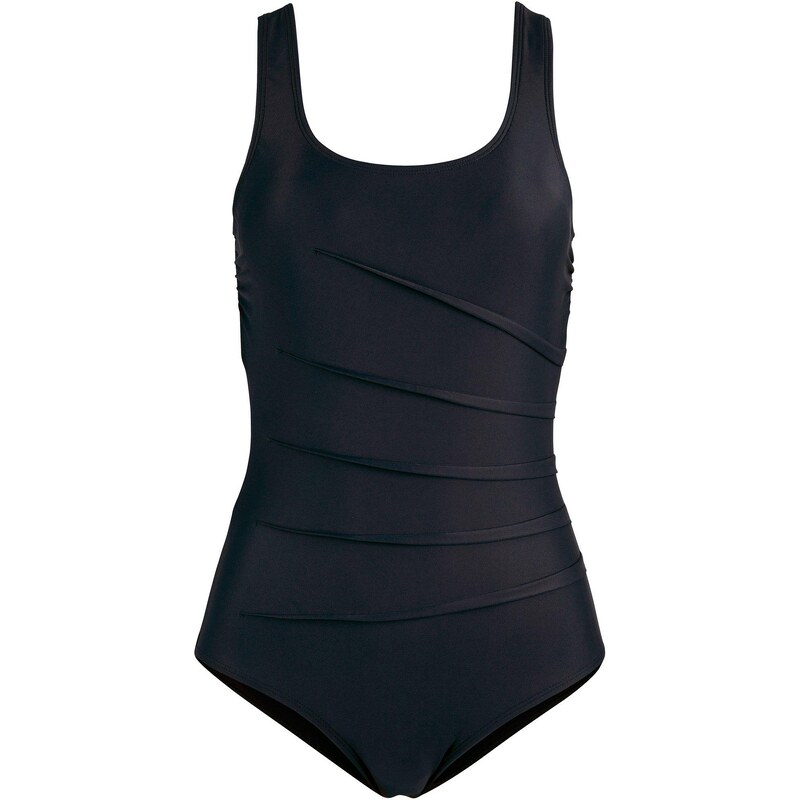 bonprix Sťahovacie plavky s ozdobnými záhybmi, farba čierna 45130399