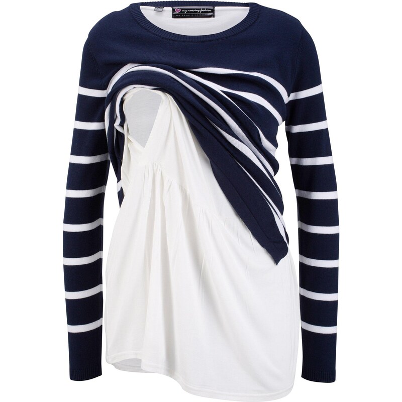 bonprix Materský pulóver s funkciou na dojčenie, 2v1, farba modrá 44789565