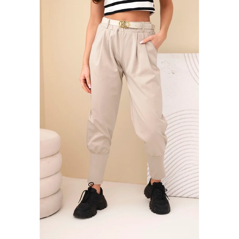 Kesi Włoski Dámske bavlnené nohavice s vysokým pásom a opaskom tmavo 67248033