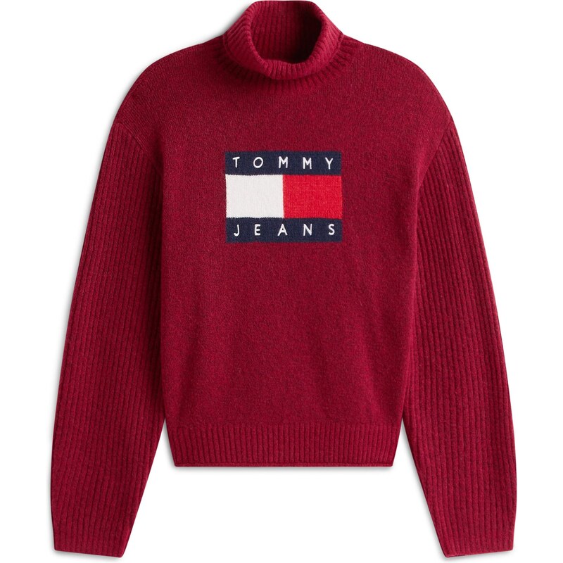 Tommy Jeans Sveter tmavomodrá / farba lesného ovocia / červená / biela 67297931