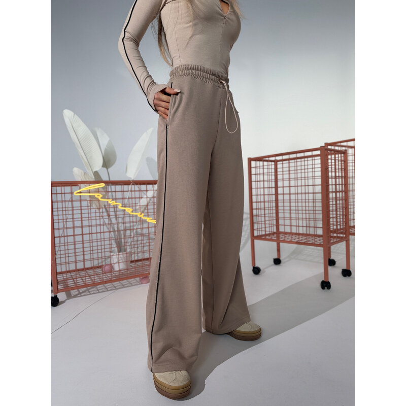 LaManuel Dámske široké teplákové nohavice - béžové 67301761