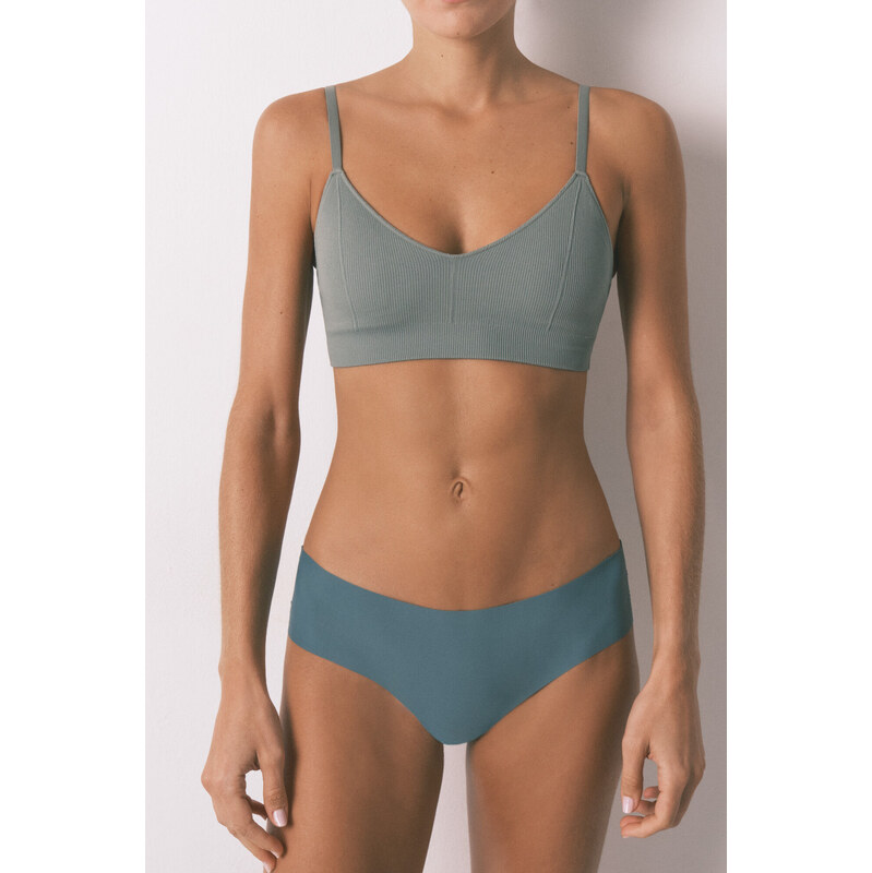 womensecret Klasické zelené nohavičky z mikrovlákna čipky 67303693